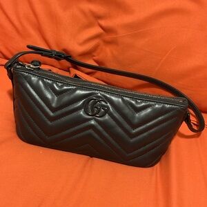 Gucci Black Chevron Leather Shoulder Bag